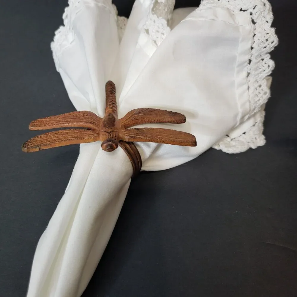 Vintage Pier 1 Cast Iron Dragonfly Napkin Holders Rustic Cottagecore Tablescape